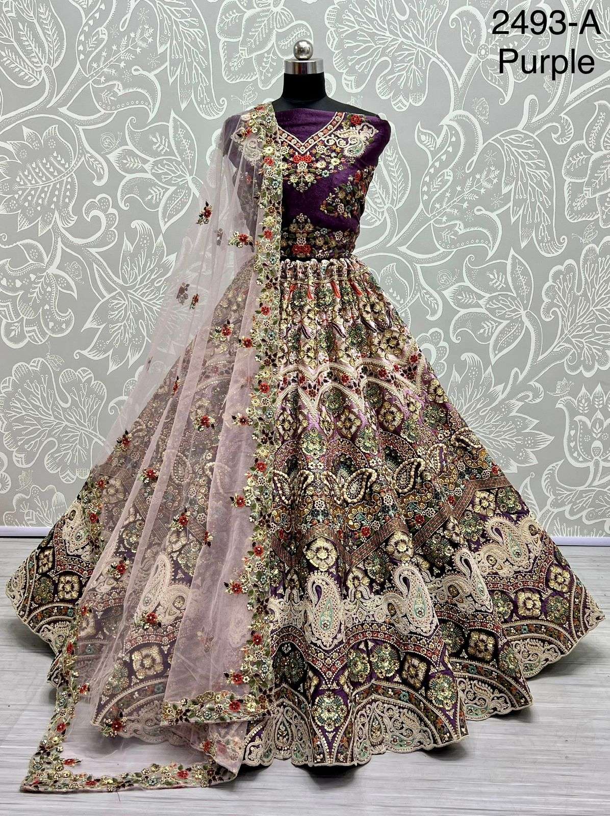 A-2493 COLOUR BY ASLIWHOLESALE BRIDAL HEAVY VELVET  LEHENGAS