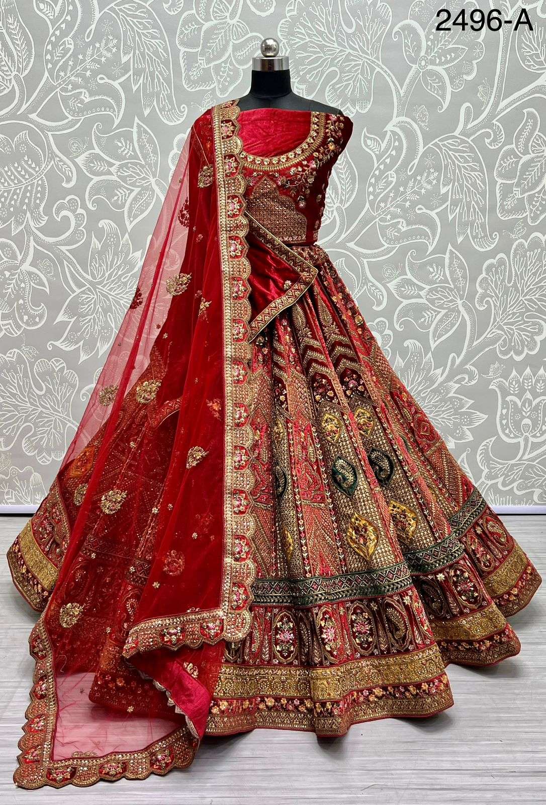 A-2496 COLOUR BY ASLIWHOLESALE BRIDAL NET HEAVY LEHENGAS