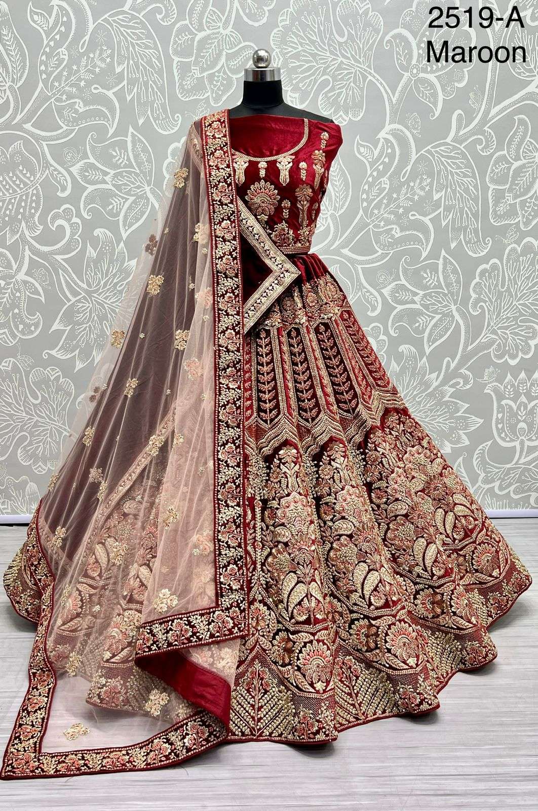 A-2519 COLOUR BY ASLIWHOLESALE BRIDAL HEAVY VELVET  LEHENGAS