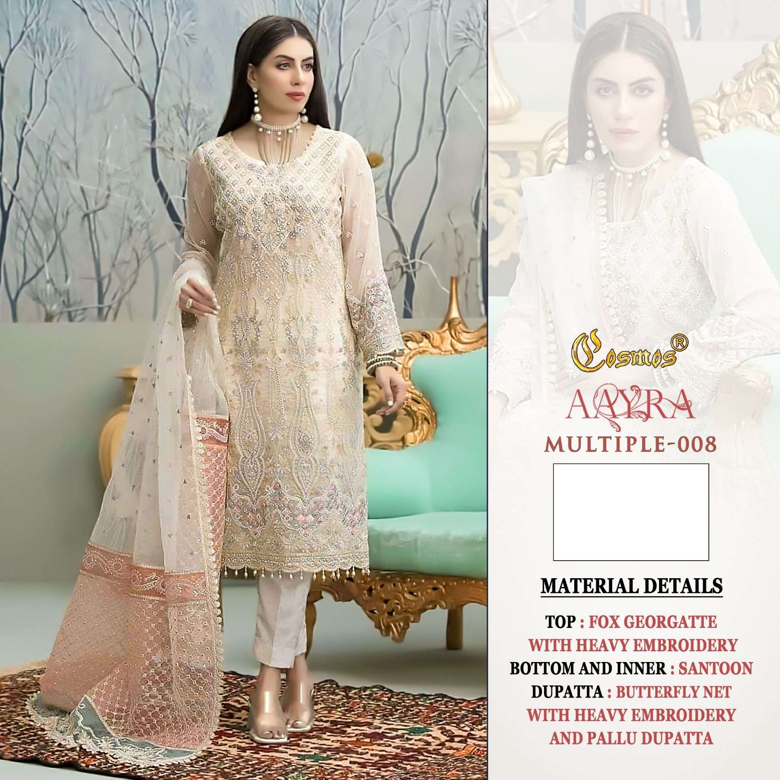 AAYRA MULTIPLE-008 BY COSMOS GEORGETTE EMBROIDERY PAKISTANI DRESS