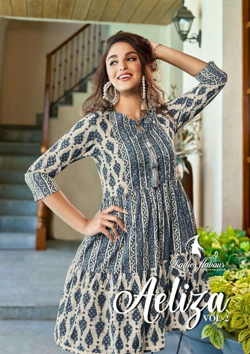 AELIZA VOL-2 BY LADIES FLAVOUR 1001 TO 1004 SERIES COTTON PRINT FANCY KURTIS