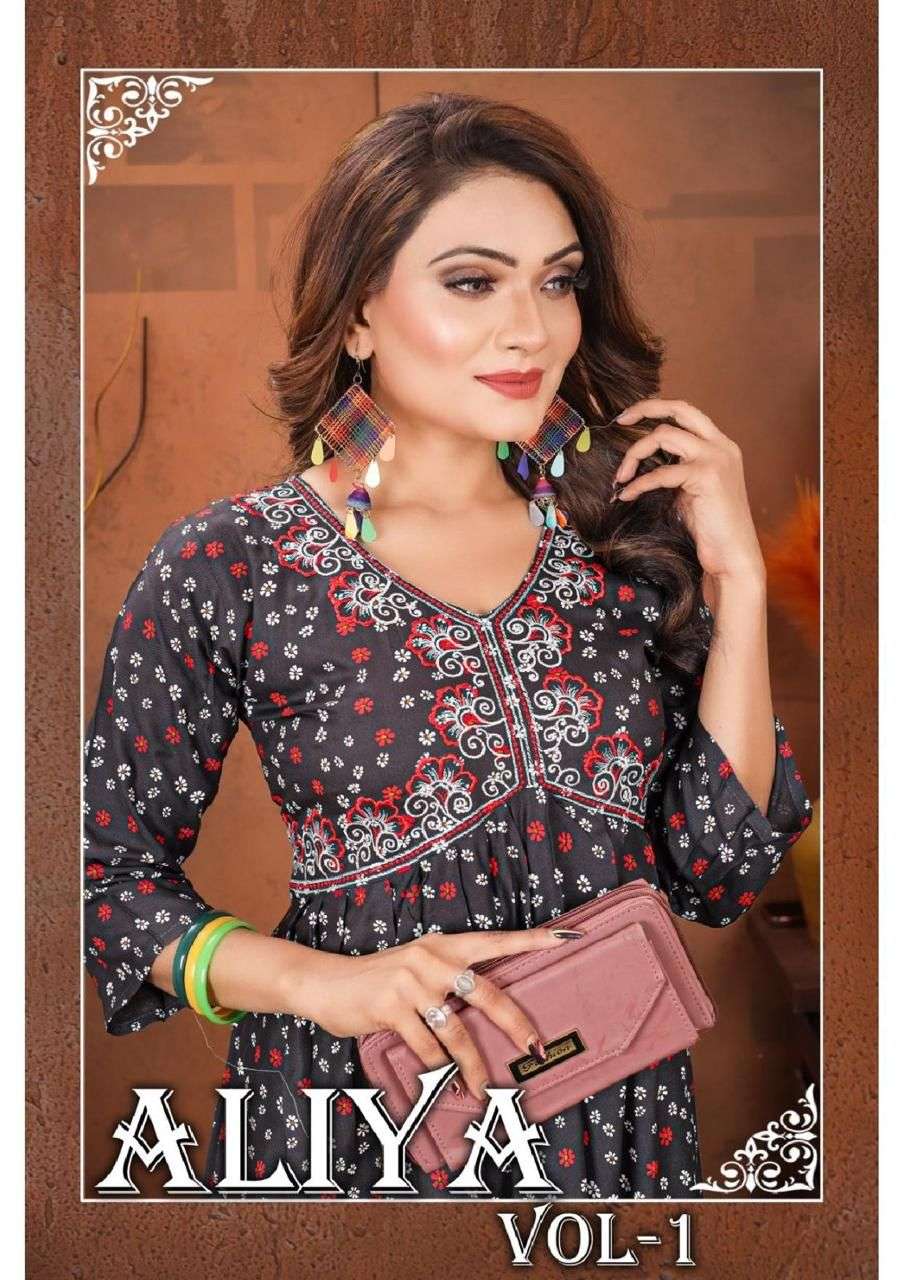 ALIYA VOL-1 BY JLF 1001 TO 1012 SERIES RAYON PRINT ALIYA STYLE KURTIS