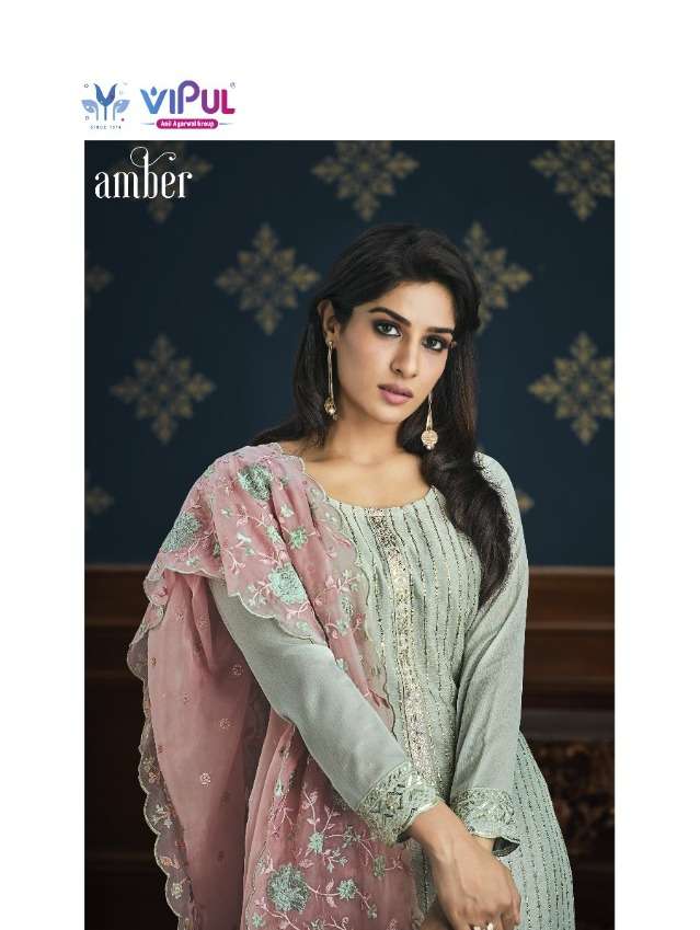 AMBER COLOUR  BY VIPUL DESIGNER CHINON EMBROIDERY WORK DRESSES