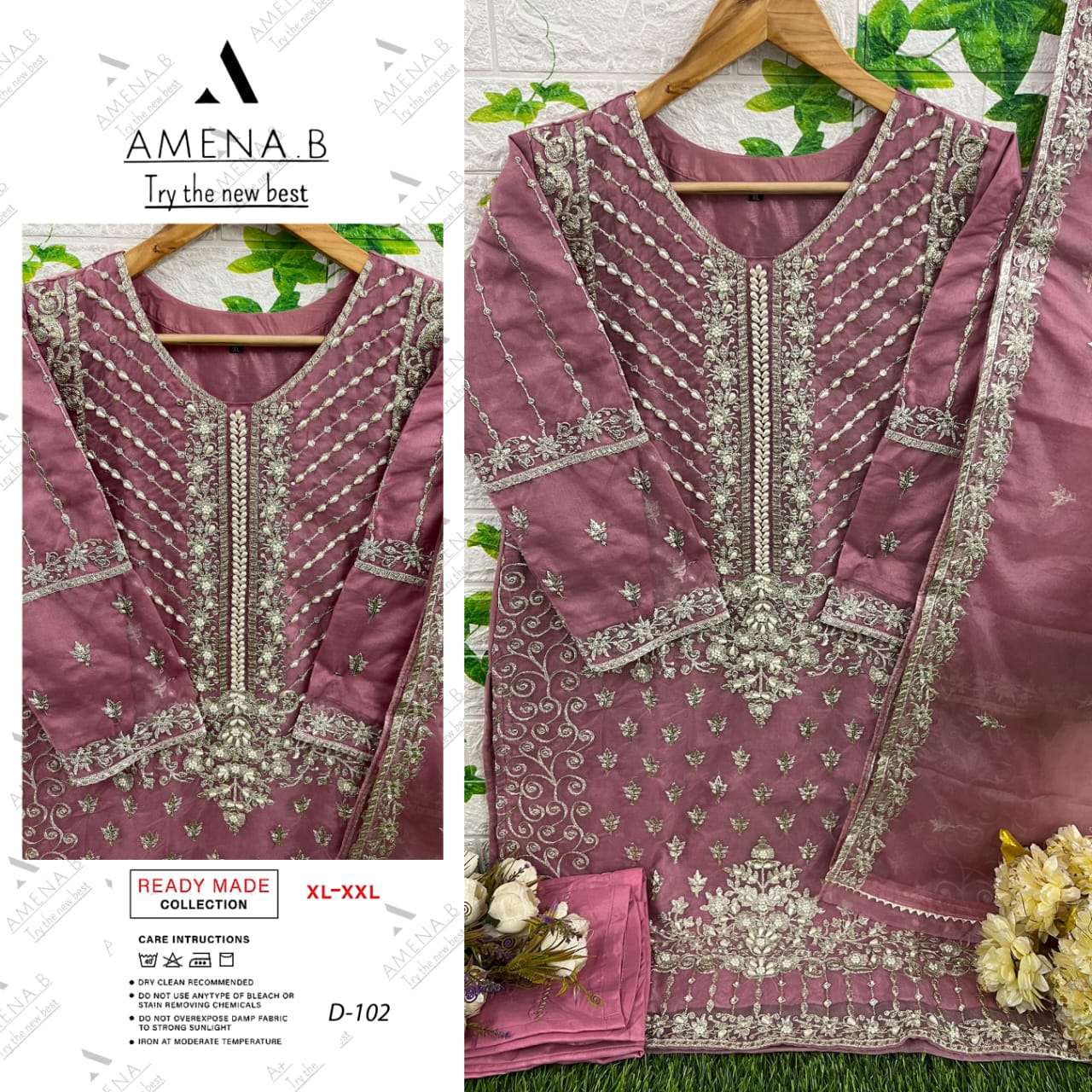 AMENA.B D-102 COLOURS BY ASLIWHOLESALE DESIGNER ORGANZA WORK PAKISTANI DRESS