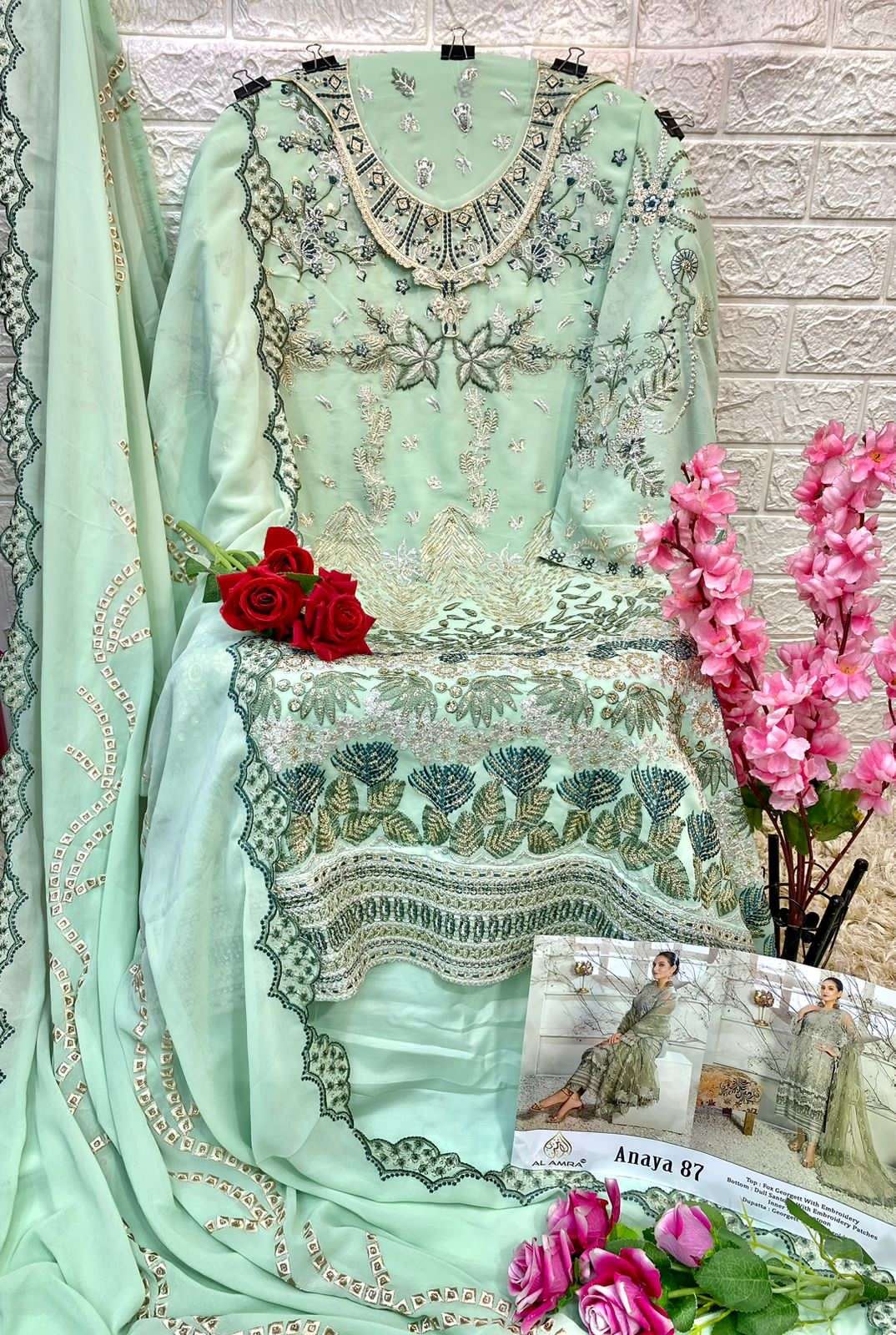 ANAYA 87 HIT DESIGN BY AL AMRA GEORGETTE EMBROIDERY PAKISTANI DRESSES