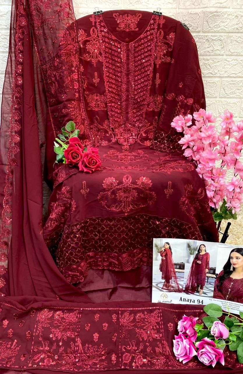 ANAYA 94 HIT DESIGN BY AL AMRA GEORGETTE EMBROIDERY PAKISTANI DRESSES