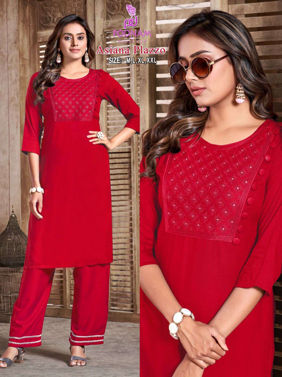 ASIANA PLAZZO BY POONAM DESIGNER 1001 TO 1006 SERIES RAYON KURTIS