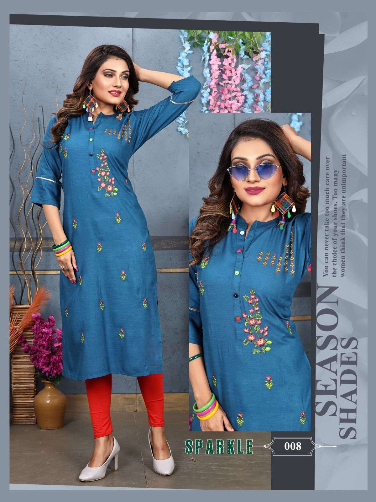 BEAUTY SPARKEL VOL-1 BY ASLIWHOLESALE 1001 TO 1008 RAYON WORK KURTIS