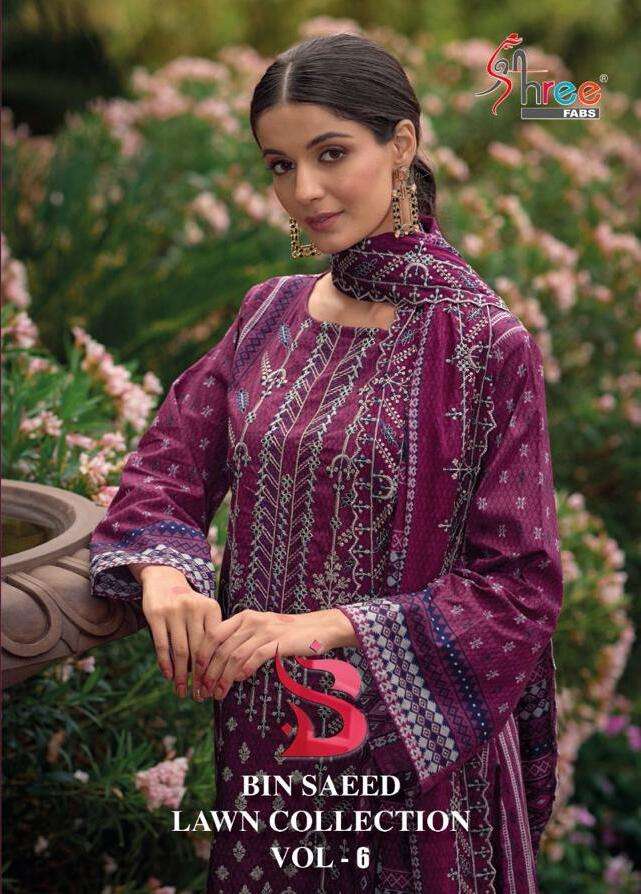 BIN SAEED LAWN COLLECTION VOL-06 BY SHREE FABS 6001 TO 6006 SERIES LAWN PAKISTANI DRESSES