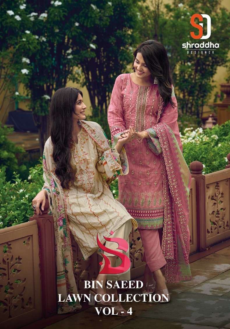 BIN SAEED LAWN COLLECTION VOL-4 BY SHRADDHA DESIGNER 40001 TO 40004 SERIES LAWN DRESSES