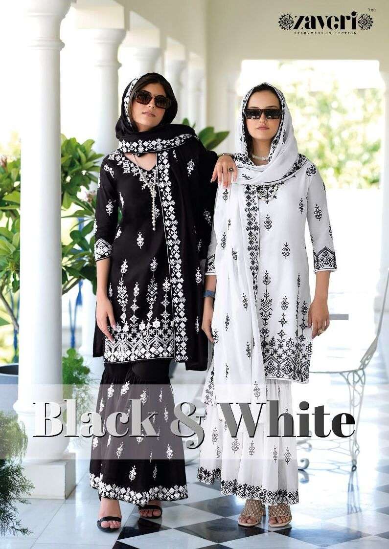 BLACK AND WHITE BY ZAVERI 1173 TO 1174 SERIES COTTON WORK STITCHED DRESSES