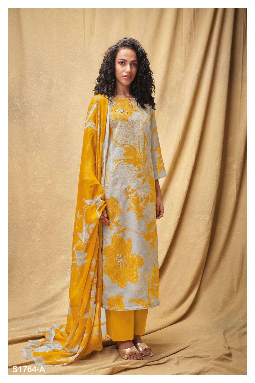 CHAMAK BY GANGA FASHIONS 1764-A TO 1764-D SERIES LINEN PRINTED DRESSES