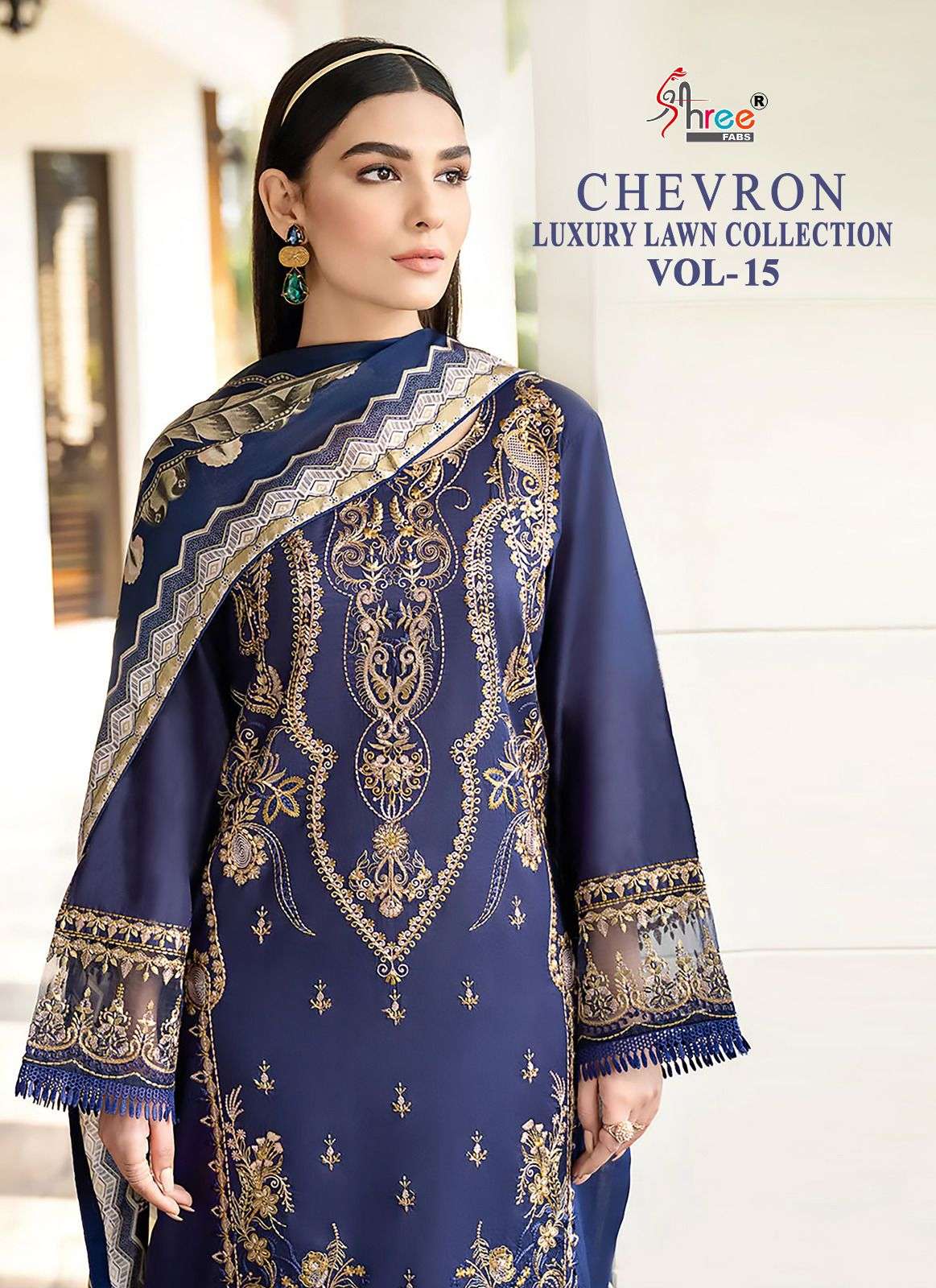 CHEVRON LUXURY LAWN COLLECTION VOL-15 BY SHREE FABS 3124 TO 3131 SERIES COTTON PAKISTANI DRESSES