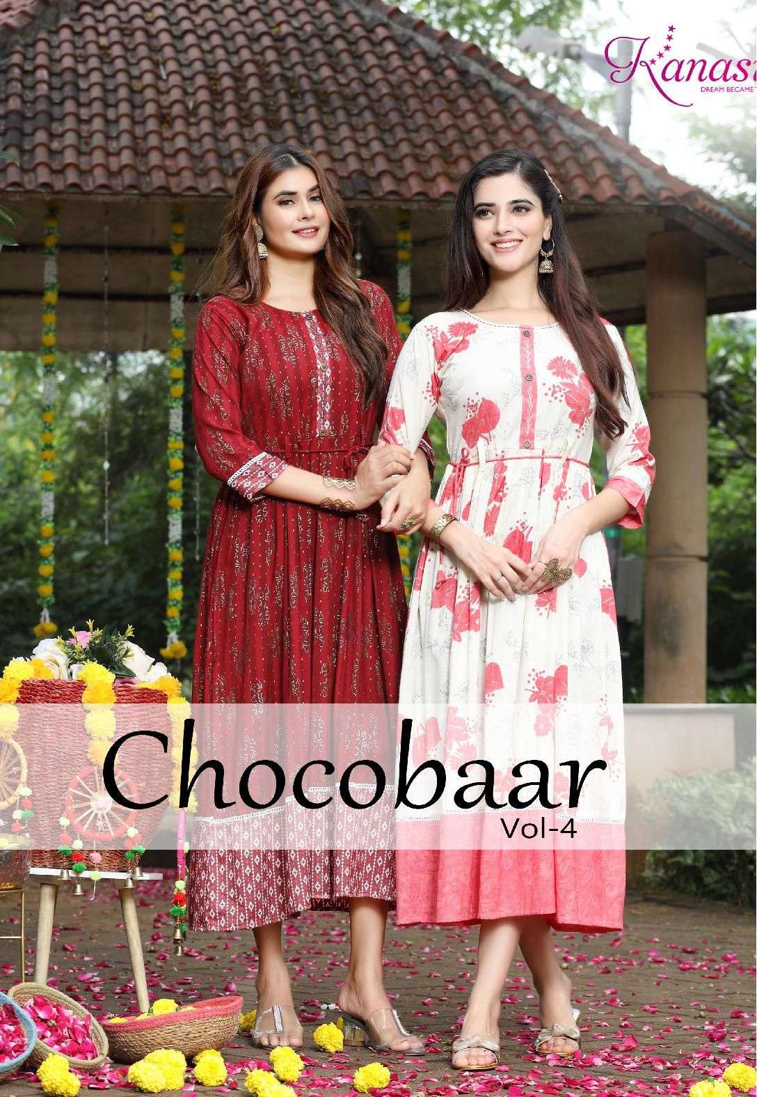 CHOCOBAAR VOL-4 BY KANASU 1001 TO 1008 SERIES RAYON CAPSULE PRINT KURTIS