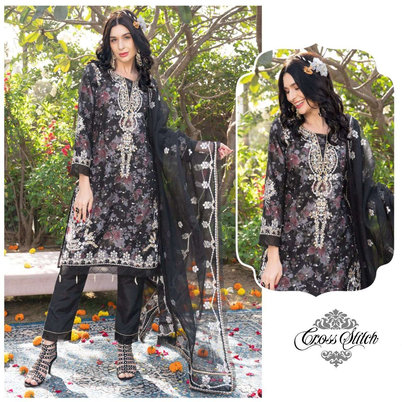 CROSS STITCH 1091 BY ASLIWHOLESALE ORGANZA SILK EMBROIDERY DRESSES