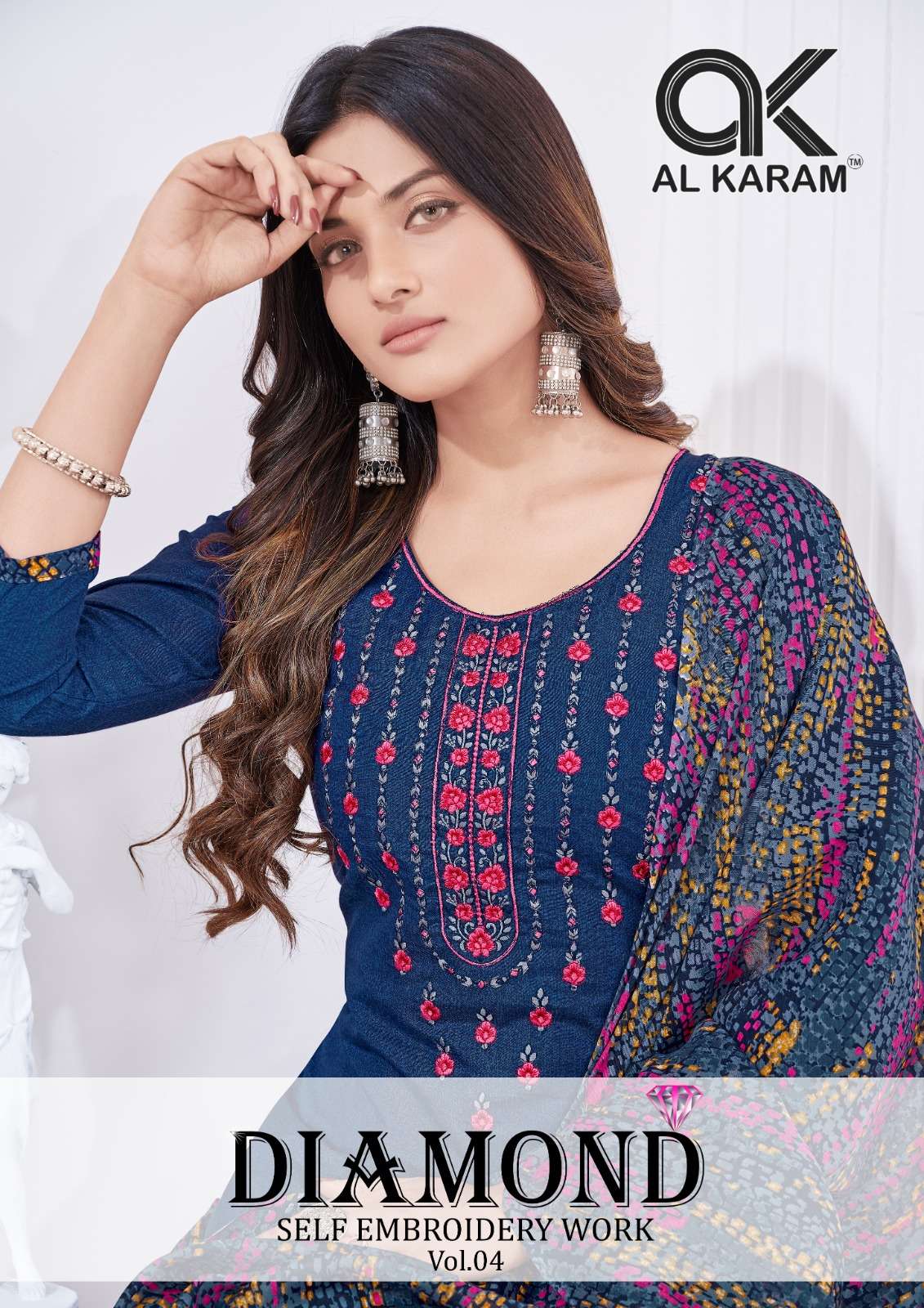 DIAMOND EMBROIDERED VOL-4 BY AL KARAM 4001 TO 4010 COTTON PRINT DRESSES