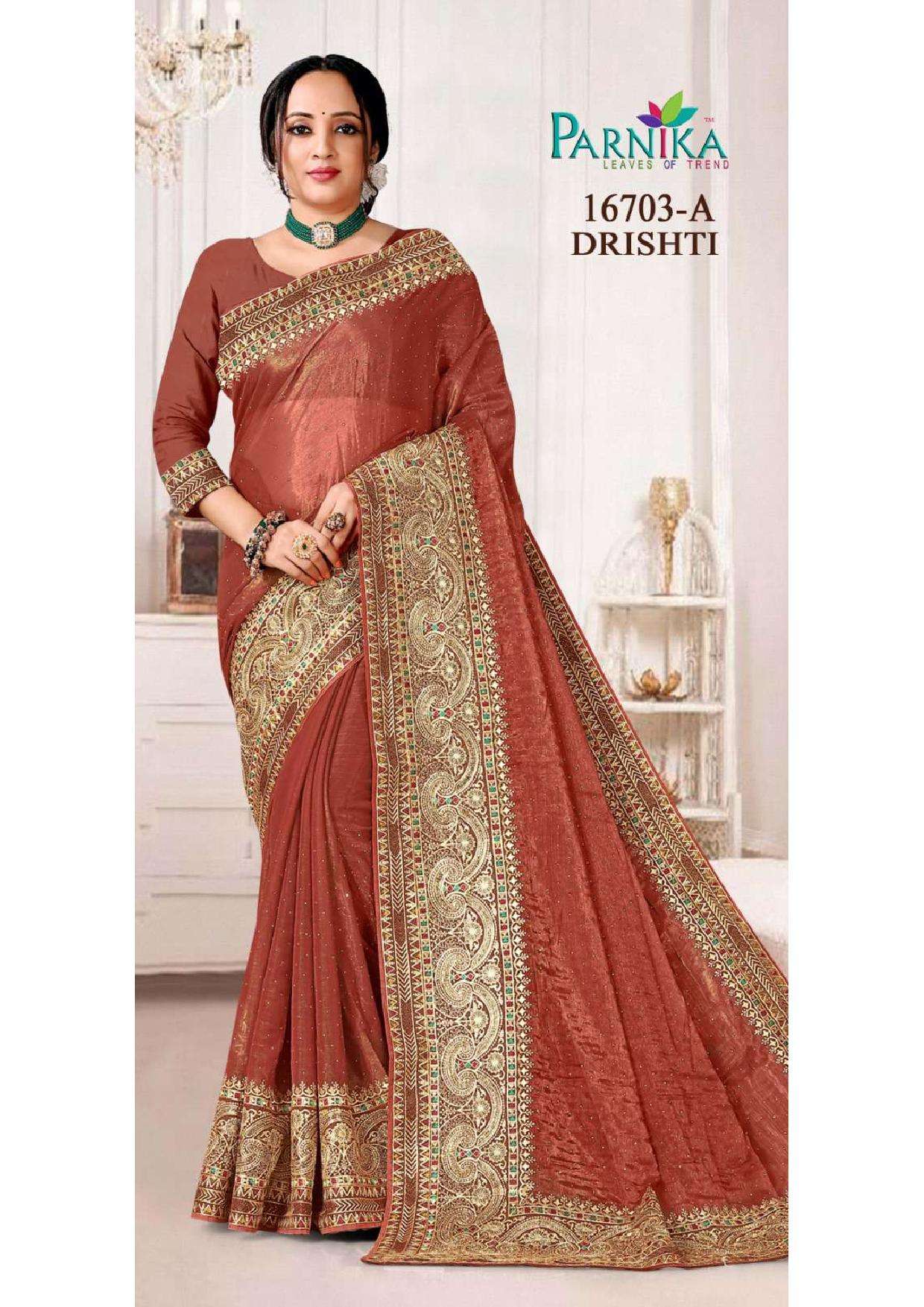 DRISHTI 16703 BY PARNIKA FANCY HEAVY ZARKAN DESIGNER SAREES