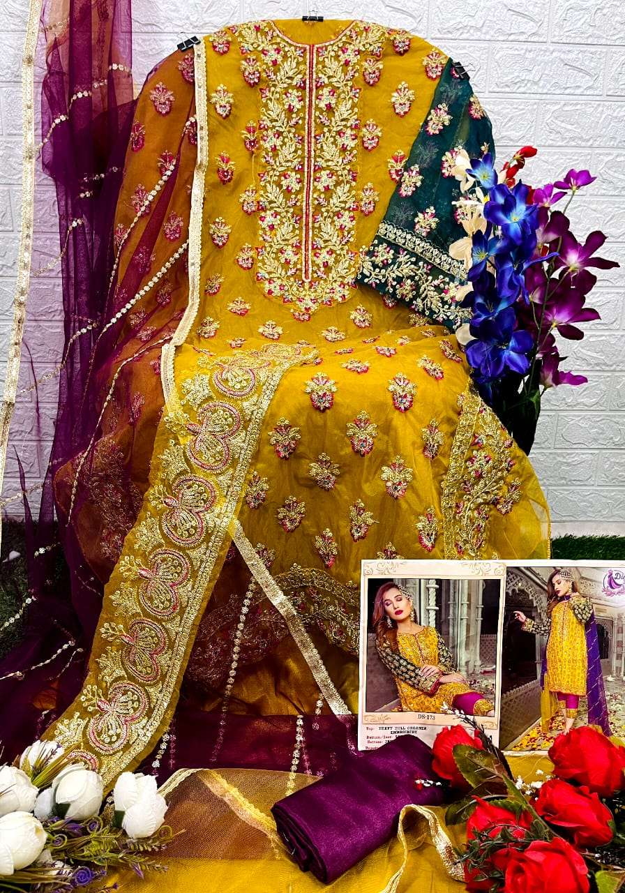 DS-173 COLOURS BY DINSAA SUIT 173-A TO 173-C SERIES ORGANZA  PAKISTANI DRESSES