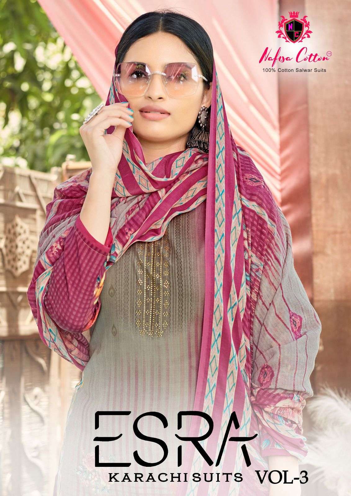 ESRA KARACHI SUITS VOL-3 BY NAFISA COTTON 3001 TO 3010 SERIES COTTON DRESSES