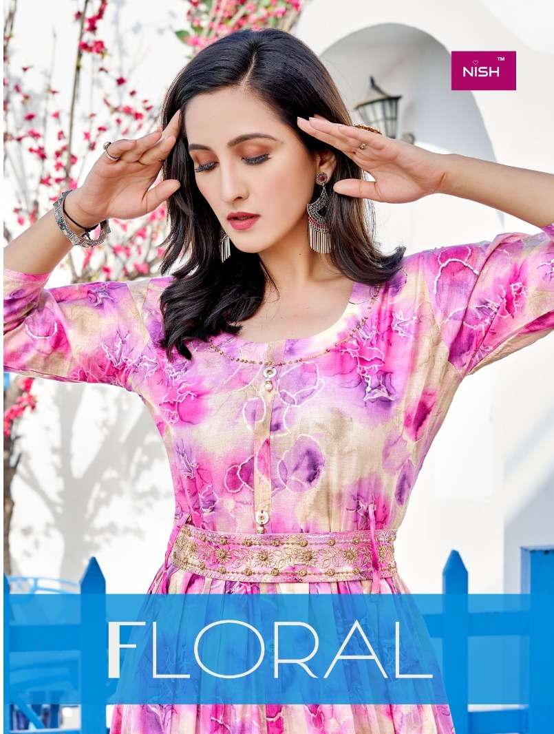 FLORAL BY NISH 1001 TO 1008 PURE HEAVY MAL FOIL PRINT KURTIS