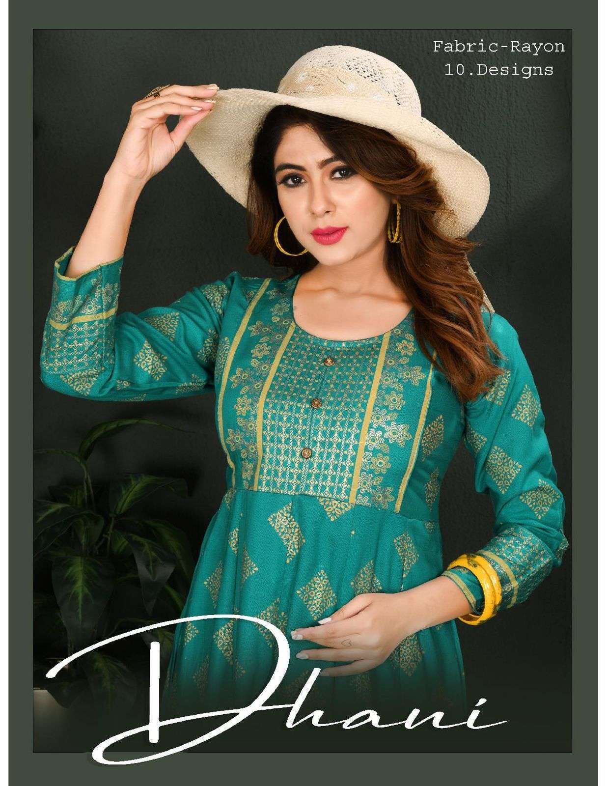 GOLDEN DHANI BY ASLIWHOLESALE 1001 TO 1010 SERIES RAYON FOIL PRINT KURTIS