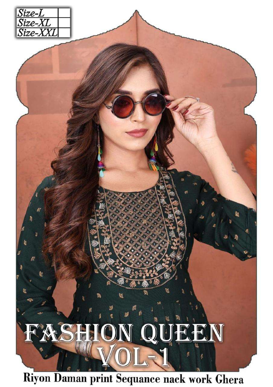 GOLDEN FASHION QUEEN VOL-1 BY ASLIWHOLESALE 1001 TO 1008 SERIES RAYON KURTIS