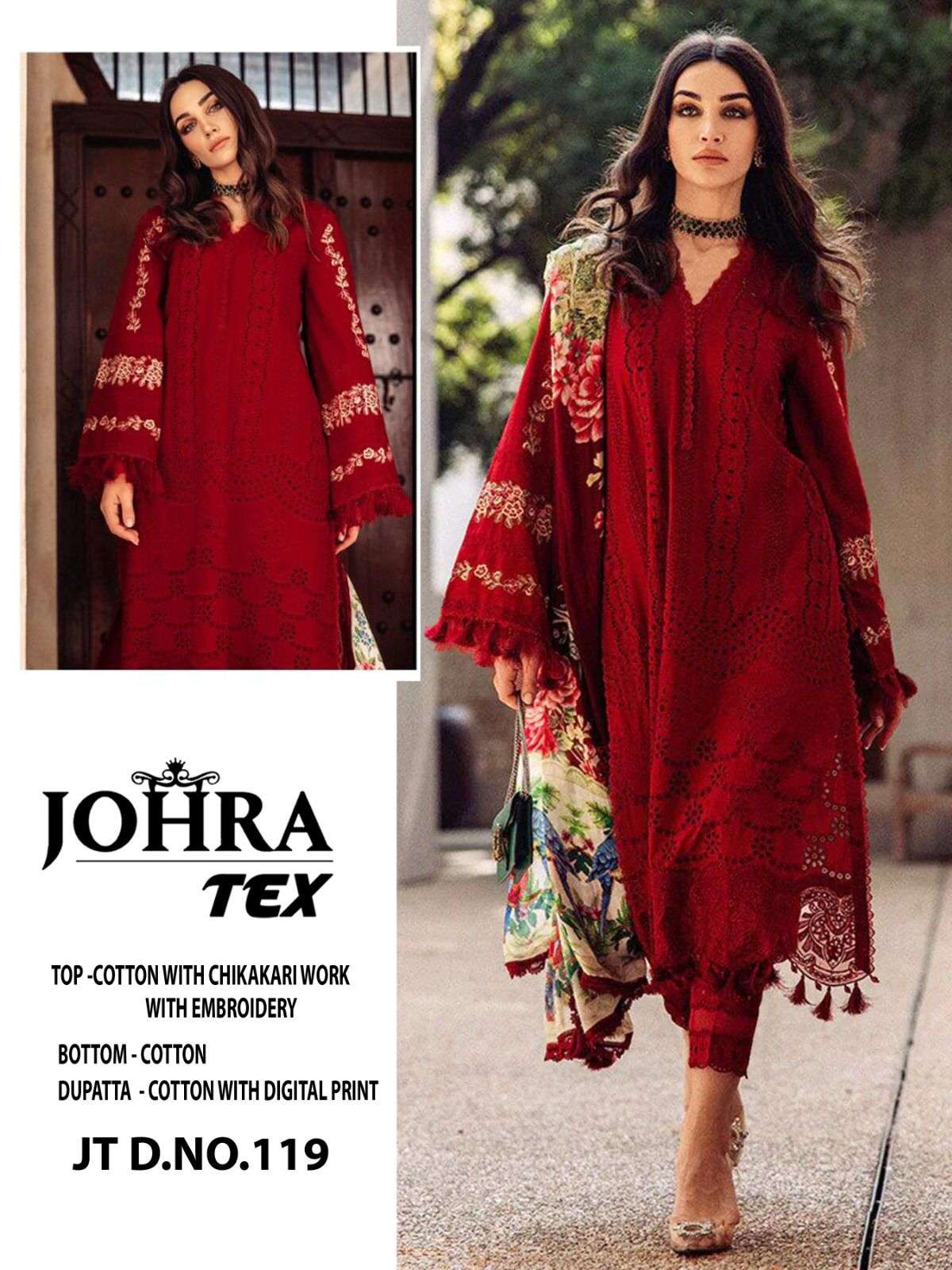 JT-119 HIT DESIGN BY JOHRA TEX DESIGNER CAMBRIC COTTON PAKISTANI DRESS