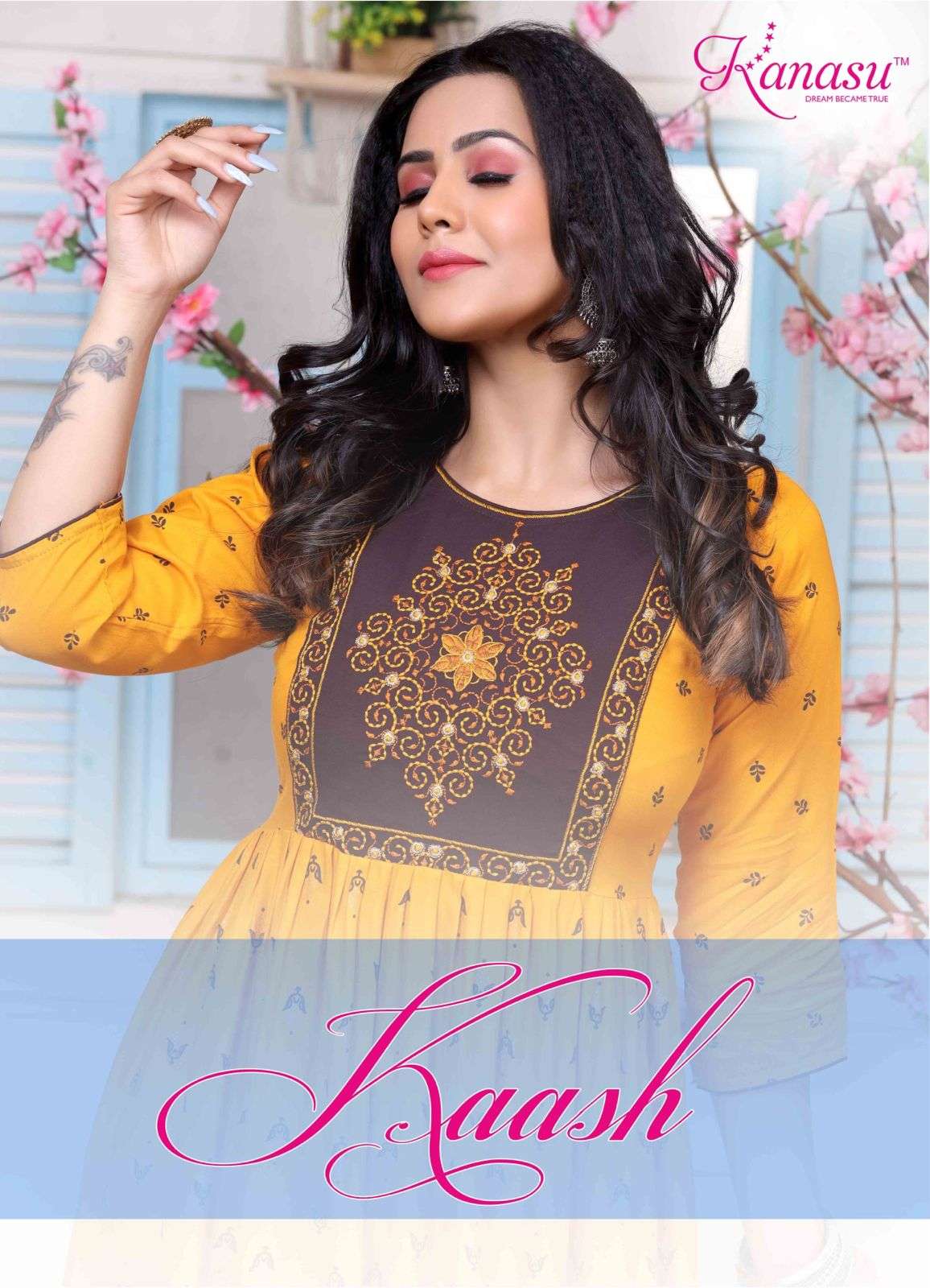 KAASH BY KANASU 1001 TO 1008 SERIES HEAVY RAYON WORK KURTIS