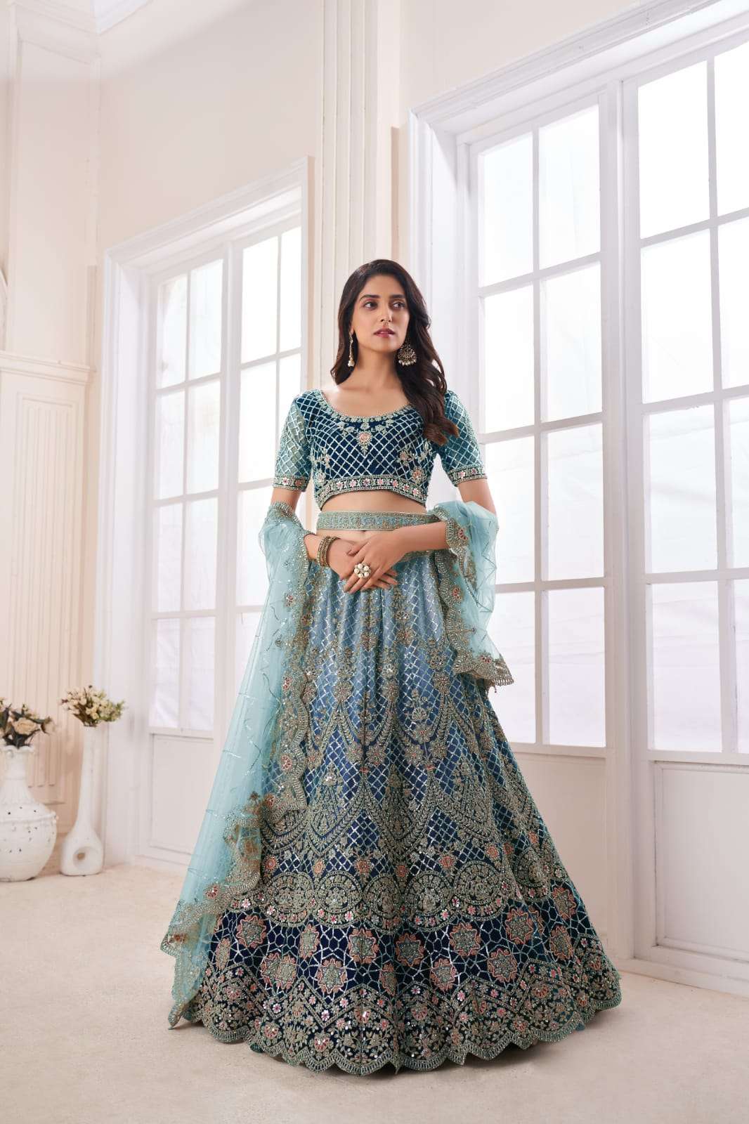 LH-815 COLOURS BY ASLIWHOLESALE HEAVY DESIGNER NET EXCLUSIVE LEHENGAS