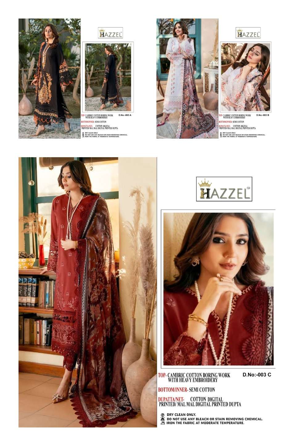 M-003 COLOURS BY HAZZEL HEAVY COTTON CHIKAN WORK PAKISTANI DRESSES