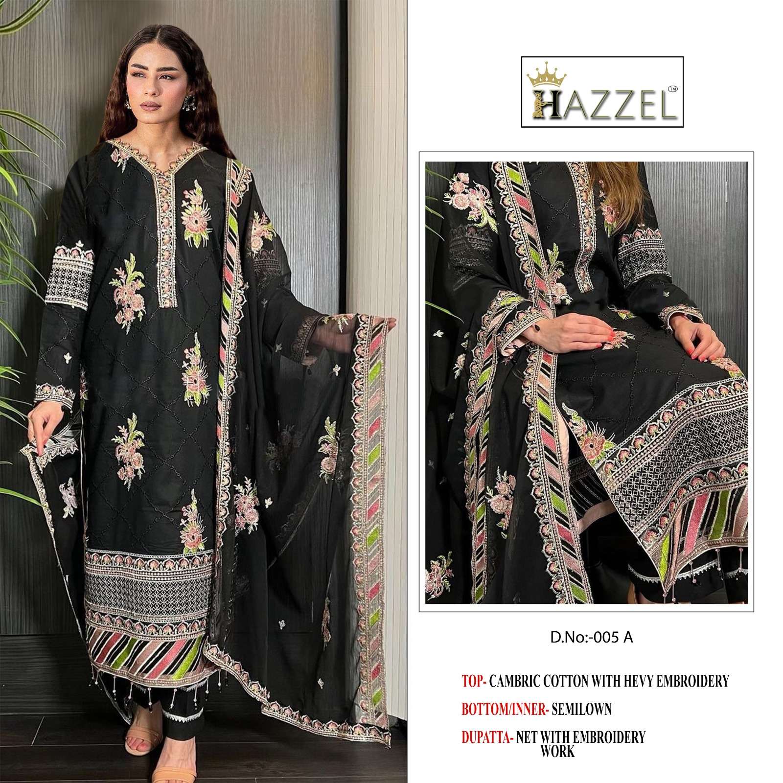 M-005 COLOURS BY HAZZEL HEAVY COTTON CHIKAN WORK PAKISTANI DRESSES