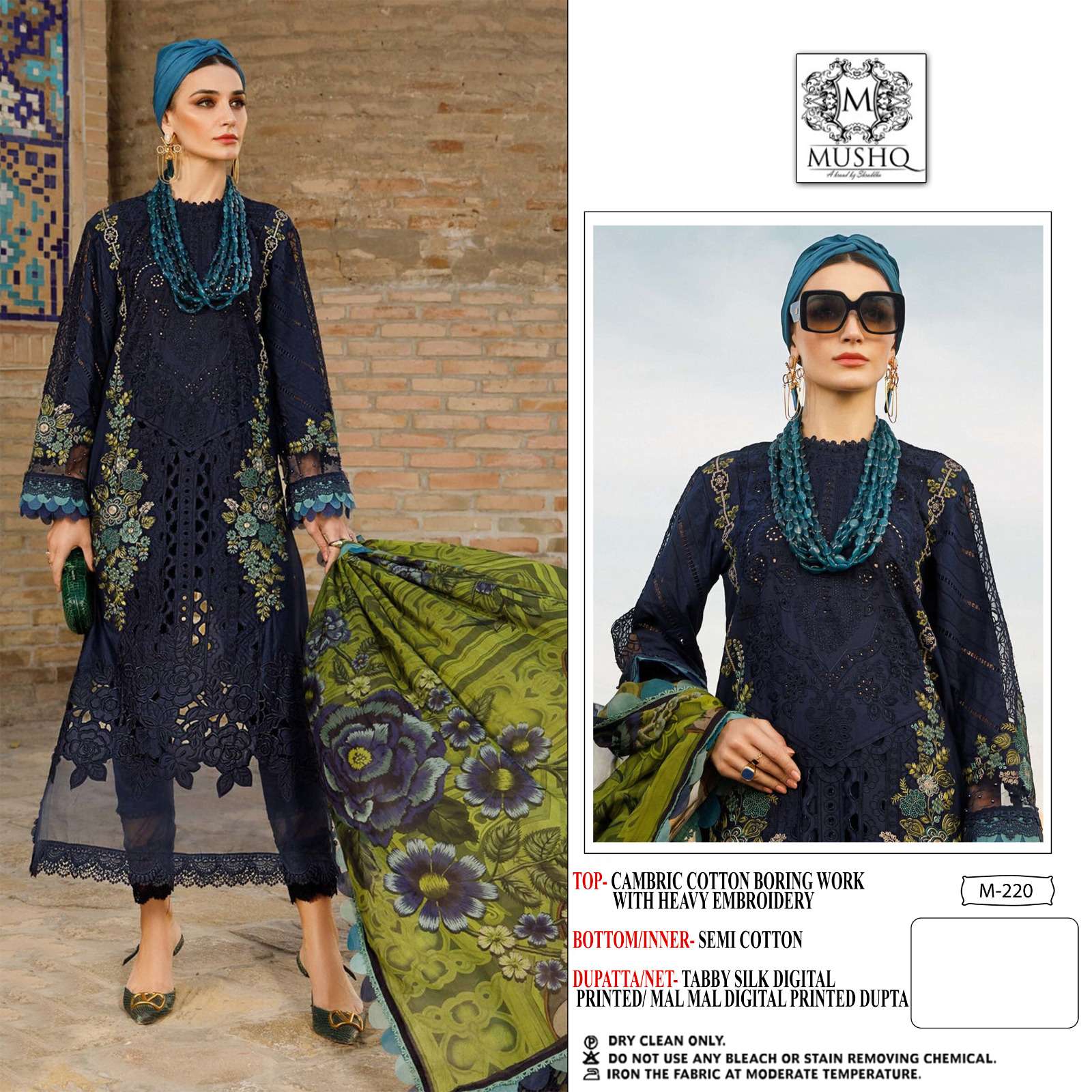 M-220 AND 222 BY MUSHQ PURE HEAVY COTTON WORK PAKISTANI DRESSES