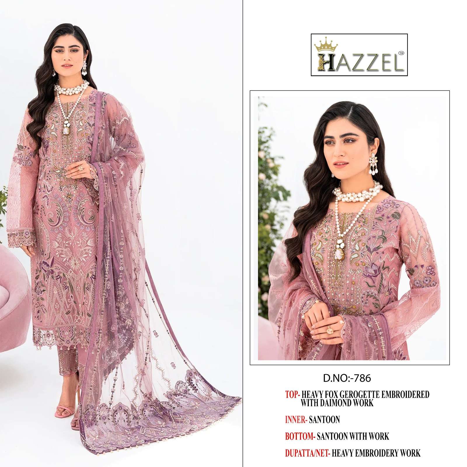 M-786 COLOURS BY HAZZEL HEAVY FOX GEROGETTE WORK PAKISTANI DRESSES