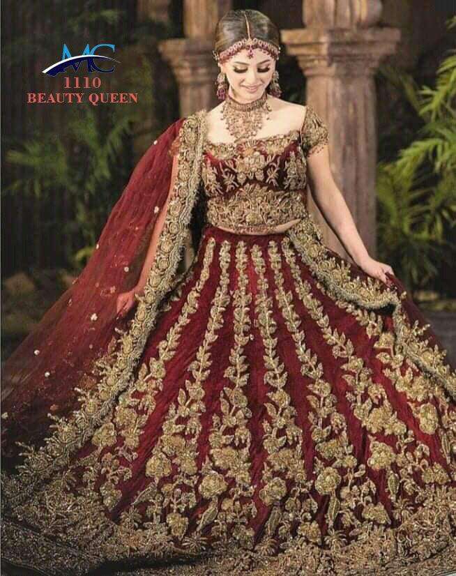 MC-1110 BY MANSI CREATION PURE RED VELVET EMBROIDERY BRIDAL LEHENGAS