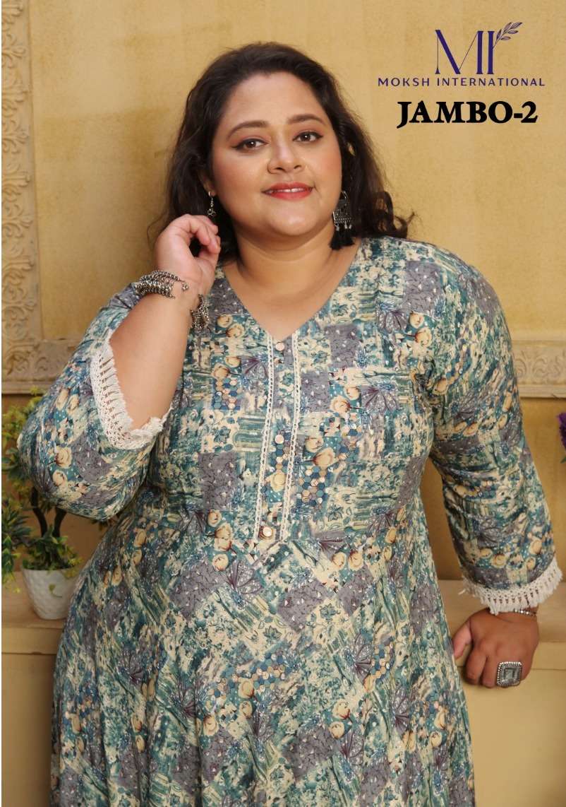 MOKSH JAMBO VOL-2 BY ASLIWHOLESALE 8611 TO 8613 SERIES DESIGNER RAYON LONG KURTI