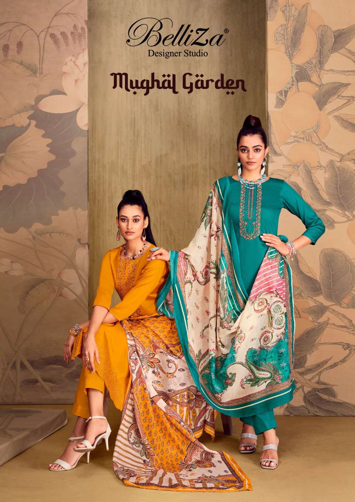 MUGHAL GARDEN BY BELLIZA 787-001 TO 787-008 SERIES COTTON EMBROIDERY DRESSES