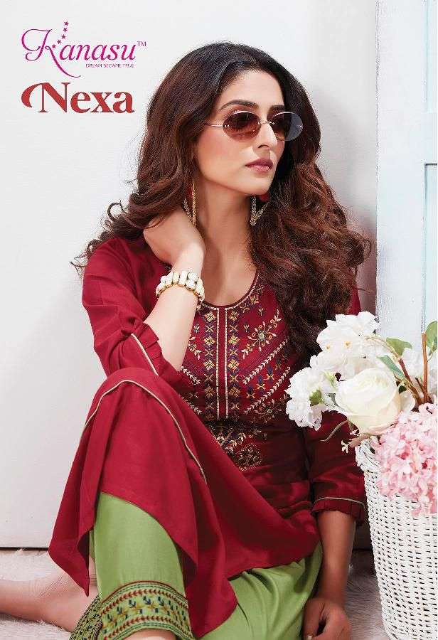 NEXA BY KANASU 9101 TO 9108 SERIES RAYON EMBROIDERED KURTIS WITH PANT