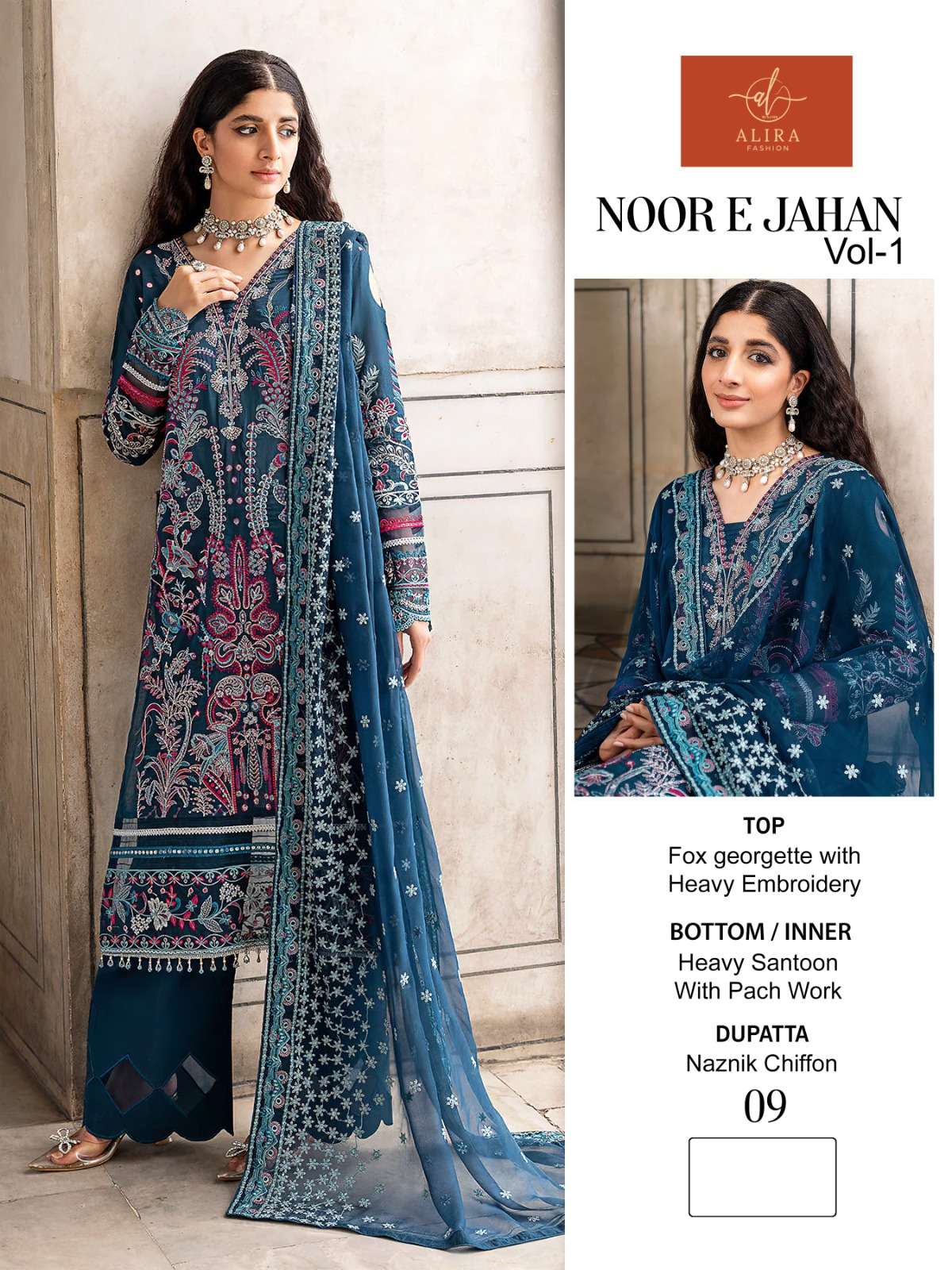 NOOR E JAHAN VOL-1 BY ALIRA FASHION 09 TO 10 SERIES GEORGETTE PAKISTANI DRESSES