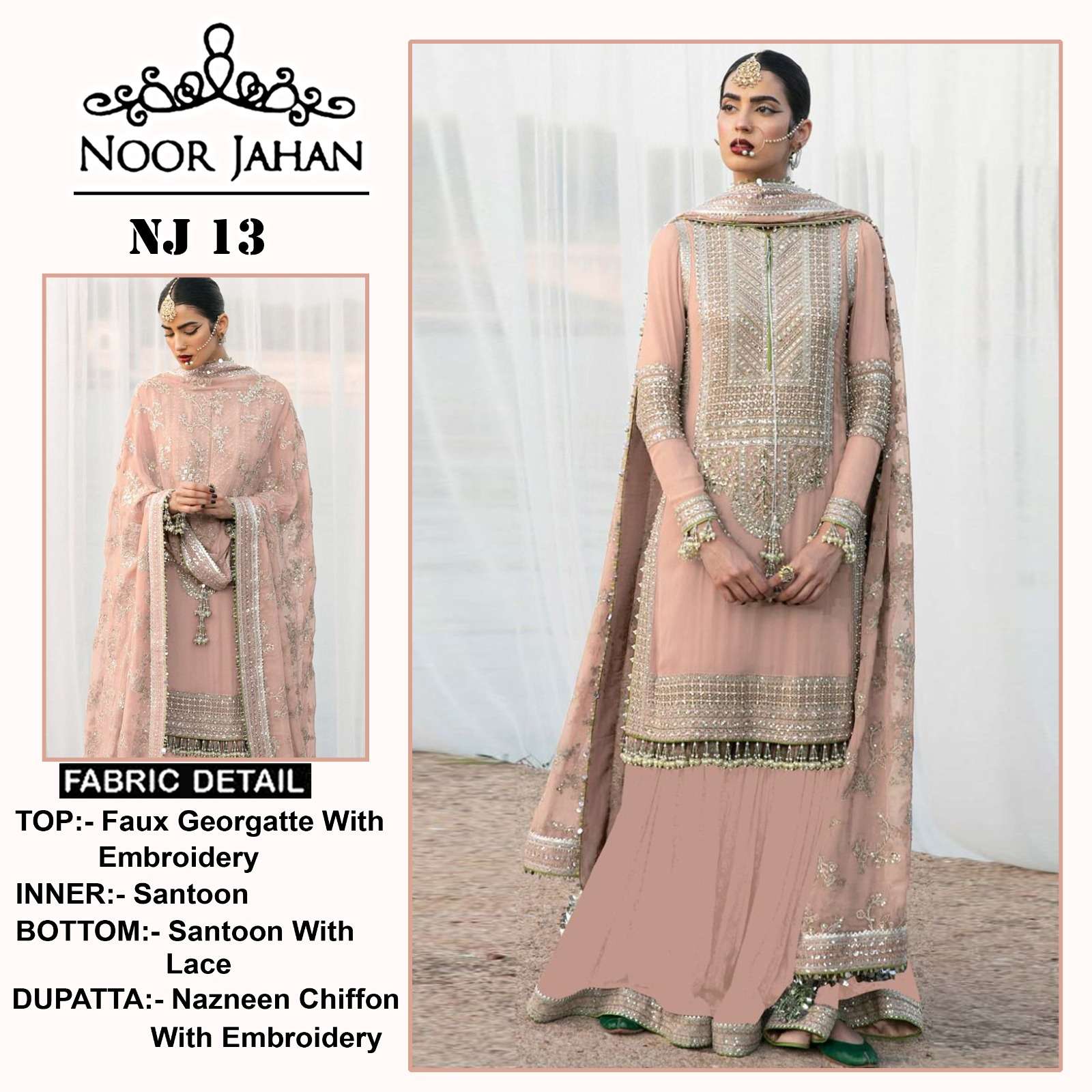 NOOR JAHAN NJ-13 BY ASLIWHOLESALE FAUX GEORGETTE EMBROIDERY PAKISTANI DRESS