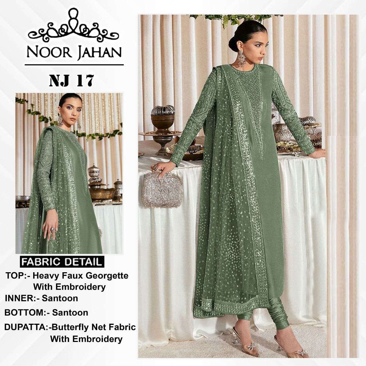 NOOR JAHAN NJ-17 BY ASLIWHOLESALE FAUX GEORGETTE EMBROIDERY PAKISTANI DRESS