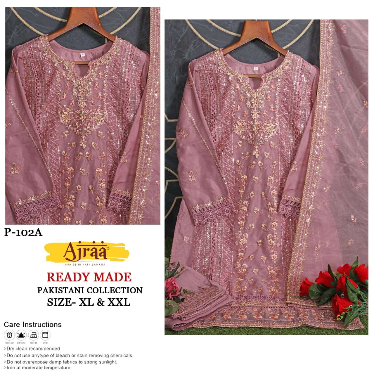 P-102 COLOURS BY AJRAA 102-A TO 102-C SERIES ORGANZA  EMBROIDERY DRESSES