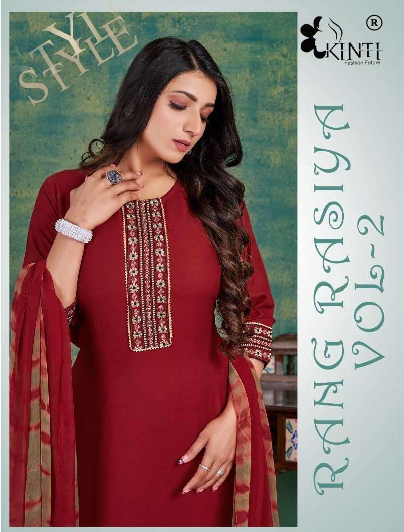 RANG RASIYA VOL-2 BY KINTI 1001 TO 1006 SERIES RAYON WORK STITCHED DRESSES