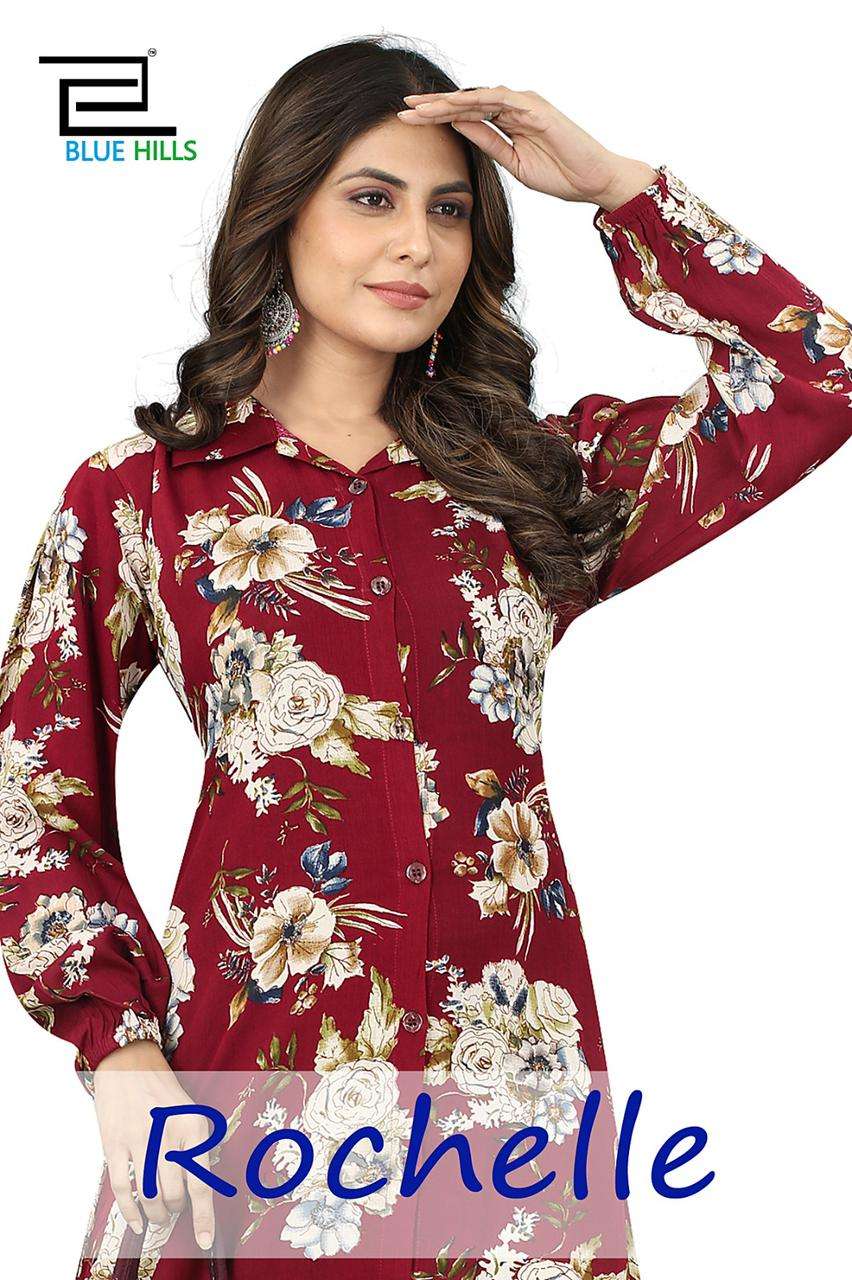 ROCHELLE BY BLUE HILLS 100-A TO 100-D DESIGNER RAYON PRINT LONG KURTIS