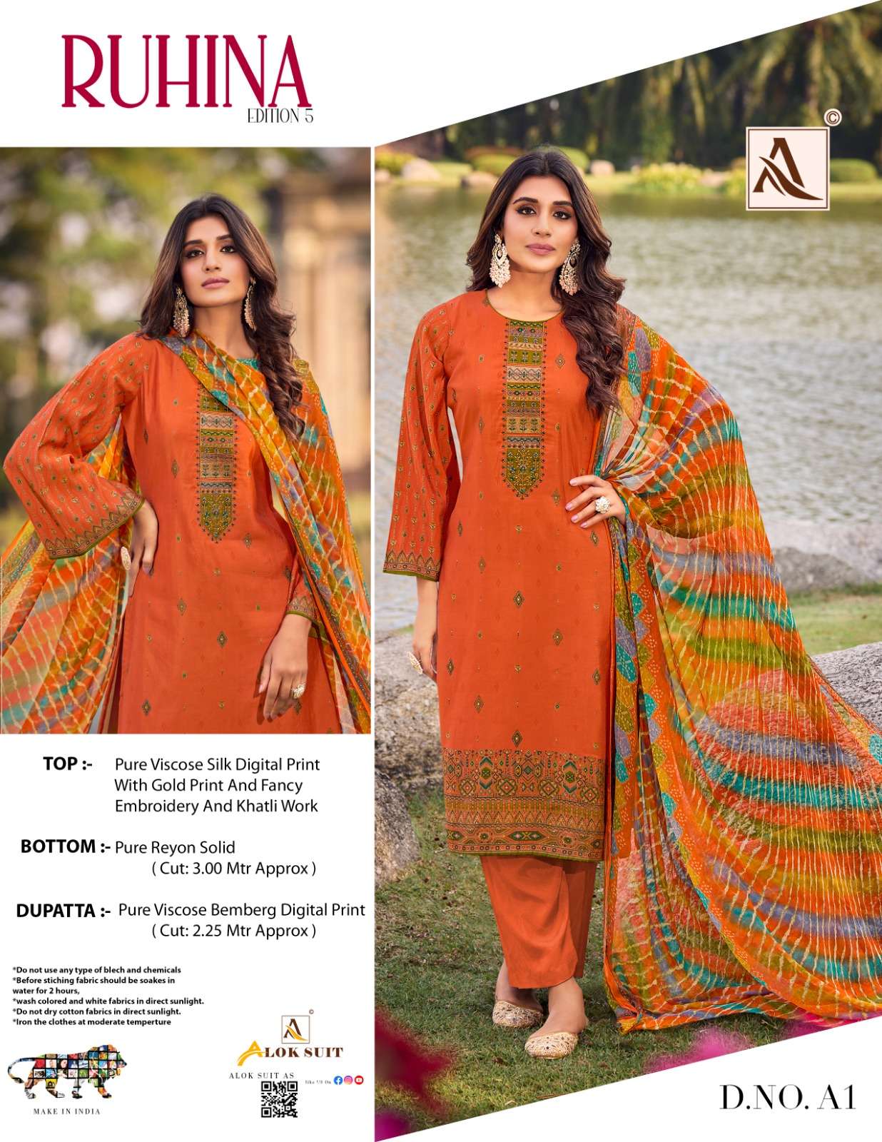 RUHINA VOL-5 BY ALOK SUITS DESIGNER FANCY VISCOSE EMBROIDERY DRESSES