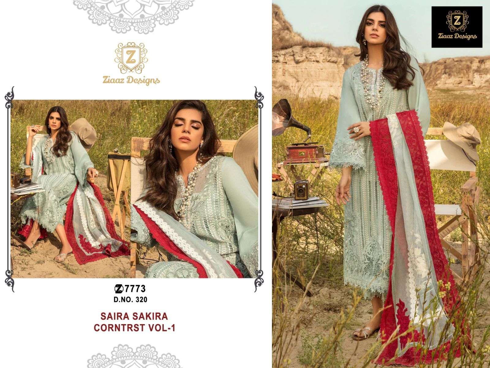 SAIRA SAKIRA VOL-1 BY ZIAAZ DESIGNS 320-A TO 320-I HEAVY CAMBRIC COTTON EMBROIDERY DRESS