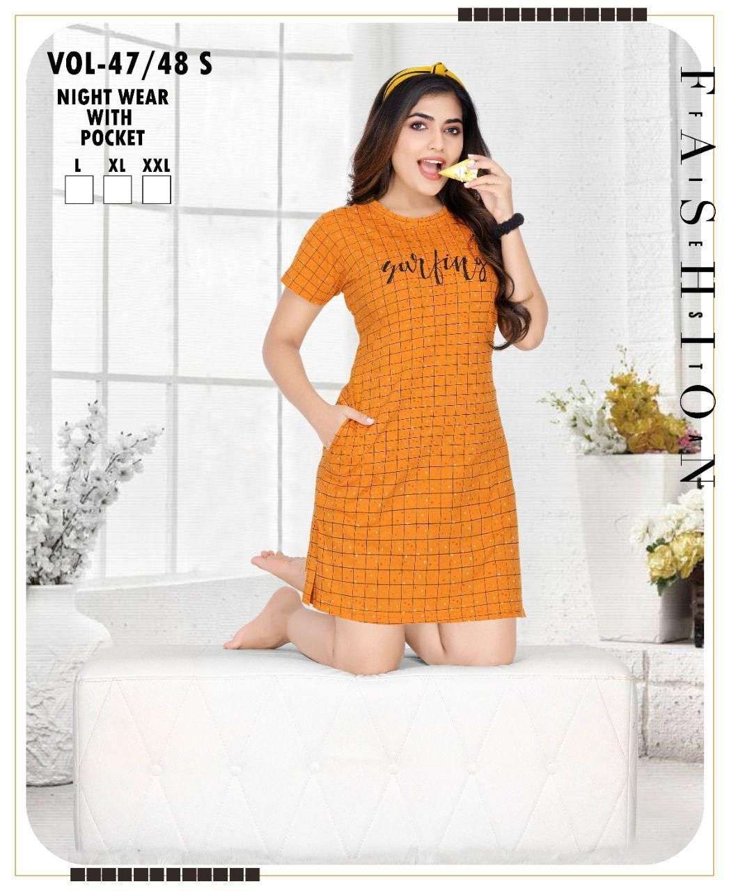 SHORT GOWN VOL-47-48S BY FASHION TALK HEAVY SHINKER HOSIERY COTTON NIGHT SUITS