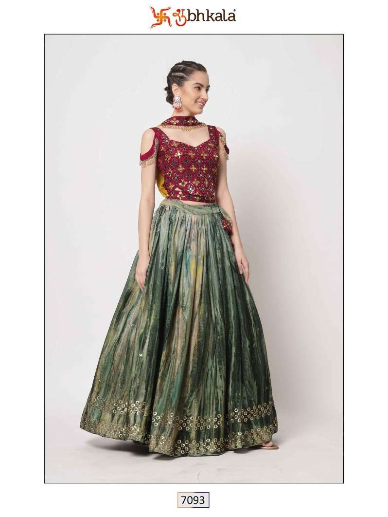 SHUBHKALA VOL-13 BY SHUBHKALA 7091 TO 7093 SERIES CHINON SILK LEHENGAS