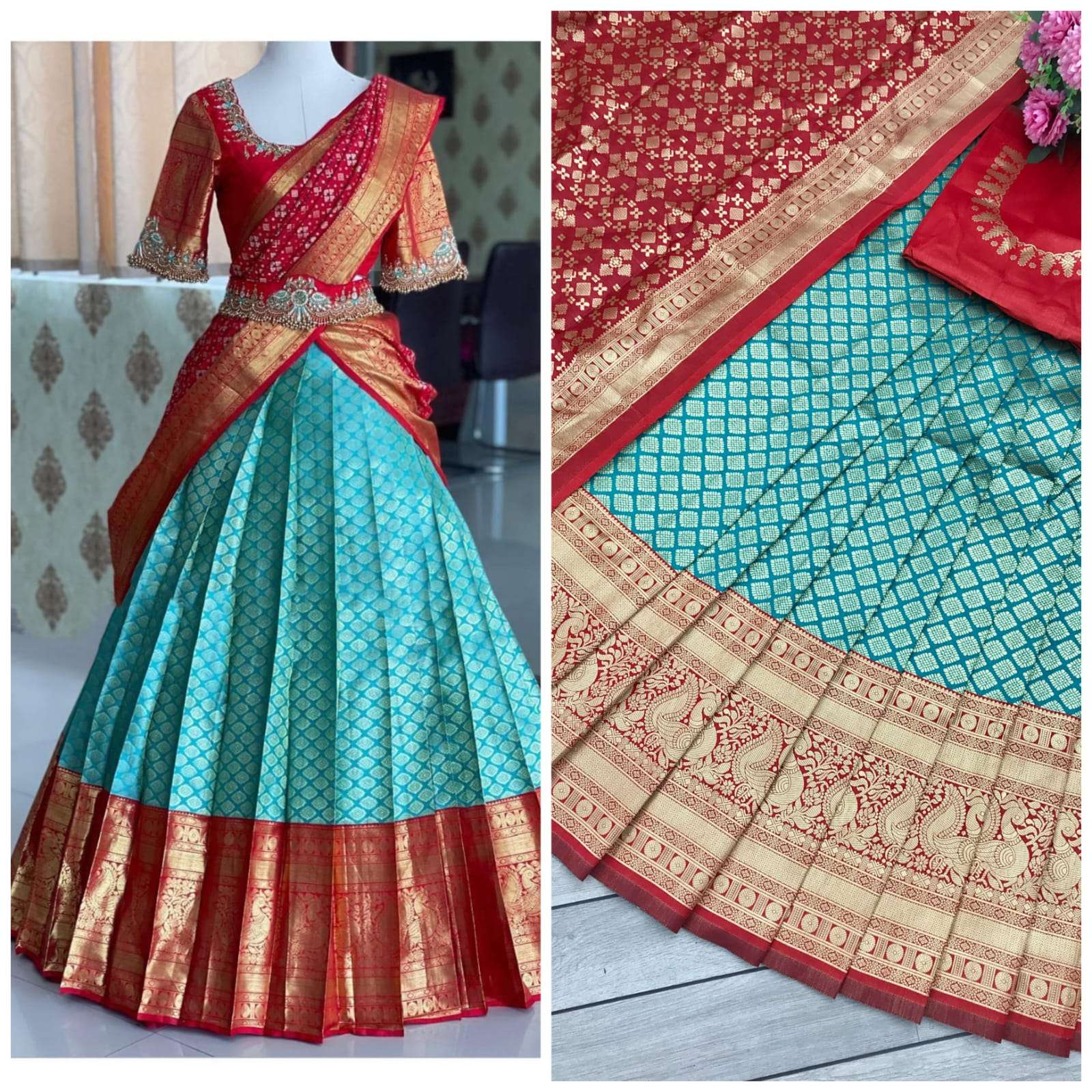 SMRUTI HALF SAREE BY ASLIWHOLESALE DESIGNER SOFT COPPER ZARI SAREE