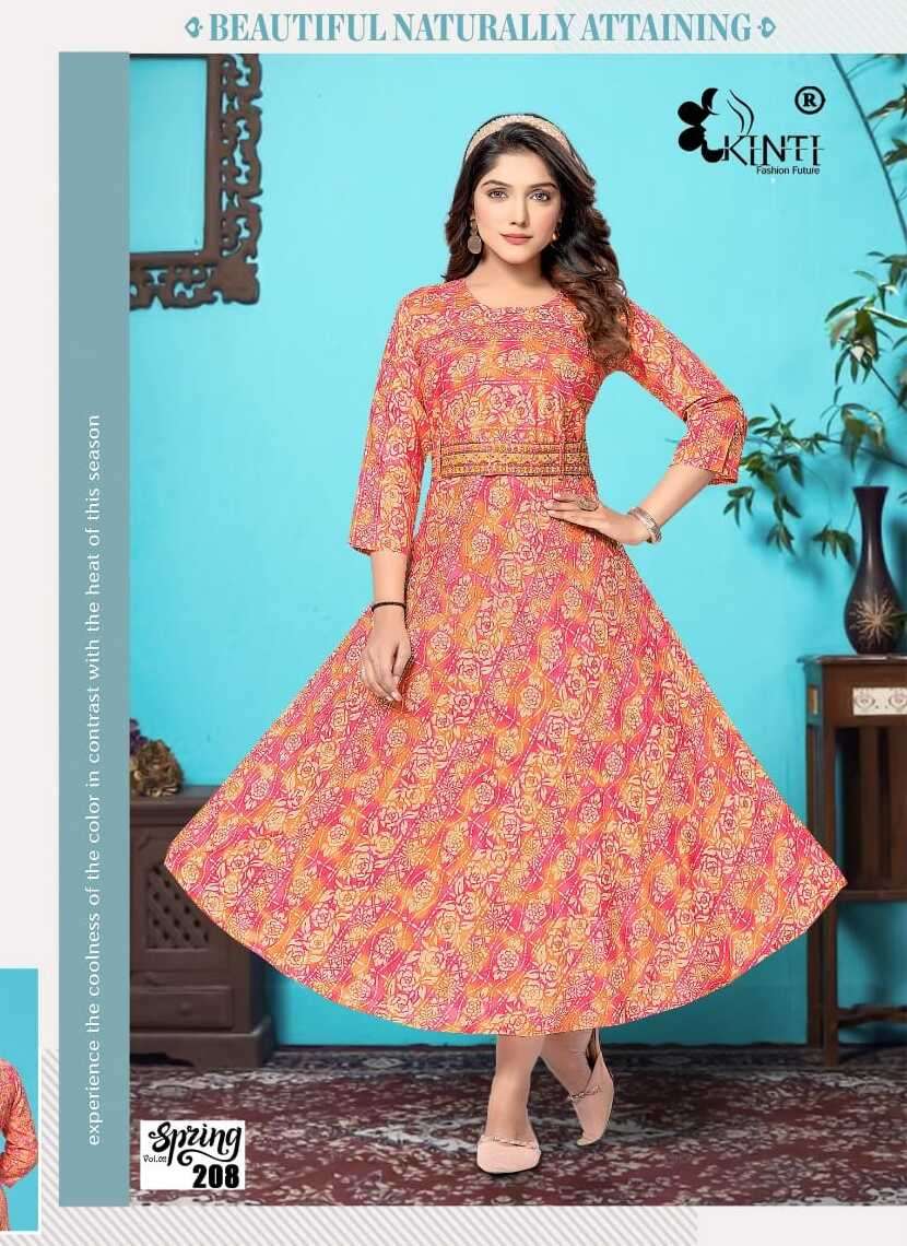 SPRING BY KINTI 101 TO 108 SERIES FANCY RAYON STITCHED KURTIS