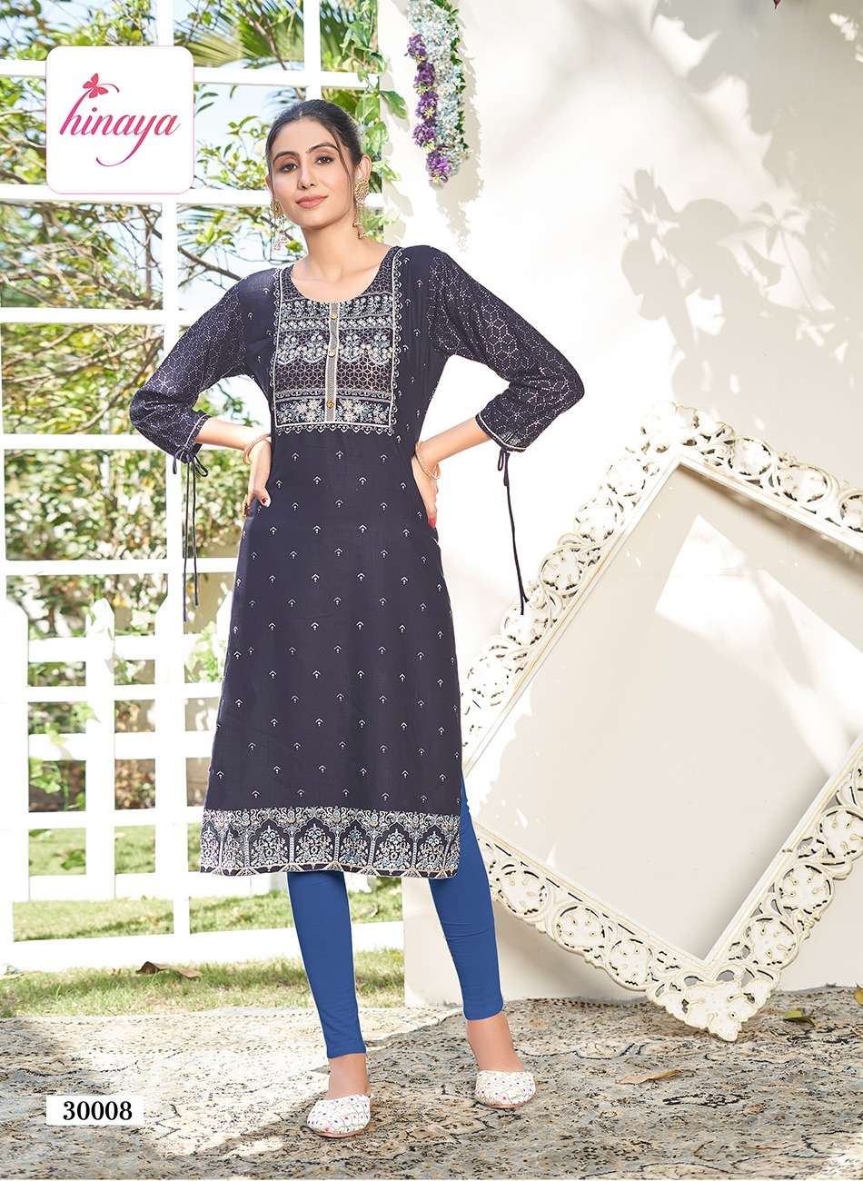 TIARA VOL-30 BY HINAYA 30001 TO 30008 SERIES RAYON PRINT KURTIS